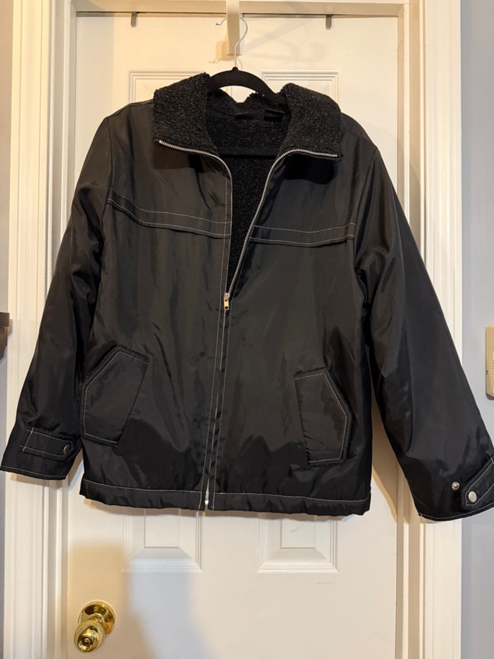 Classic Black Sherpa-Lined Puffer Jacket